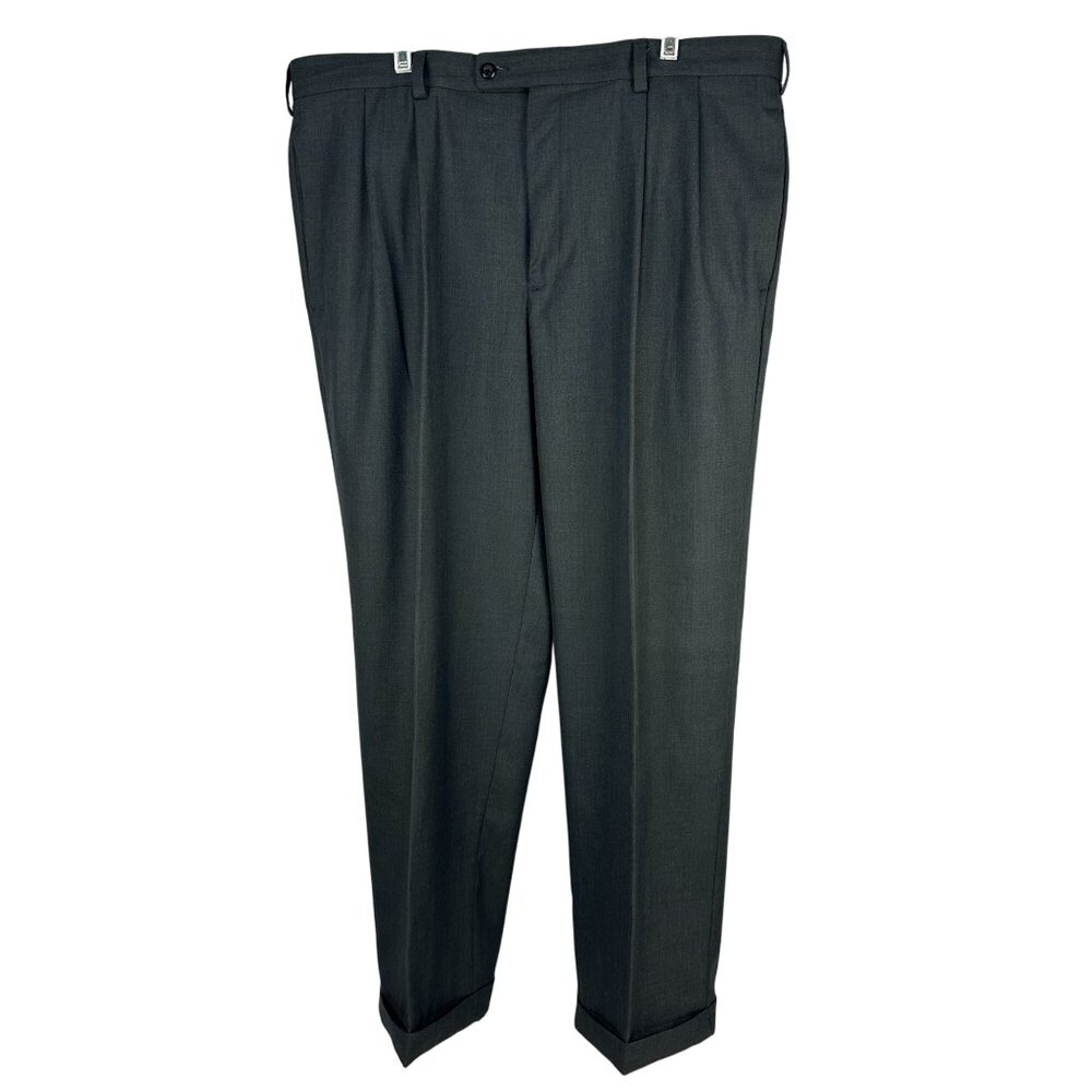 Perry Ellis Portfolio Mens 40x32 Size Dress Pants Pleated Front Cuffed Hem Gray